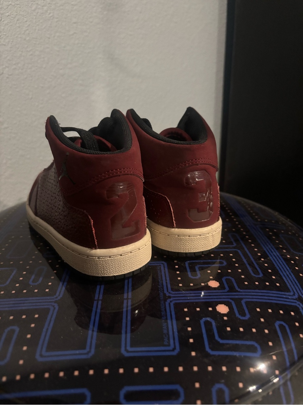 Boys Burgundy Jordan 1 Flight 5 high tops